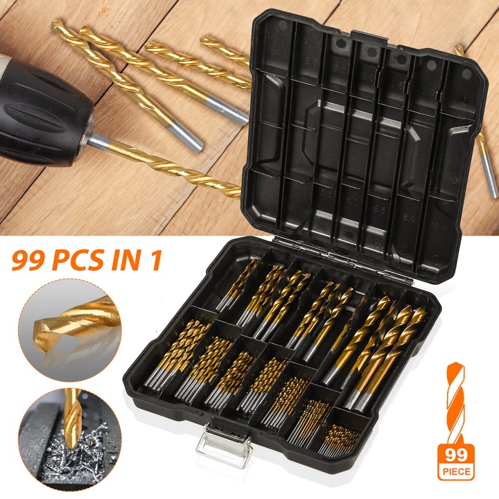 Set 99 burghie din titan AMRINUGL, 1.5-8mm, rezistent la rugina, cutie de depozitare