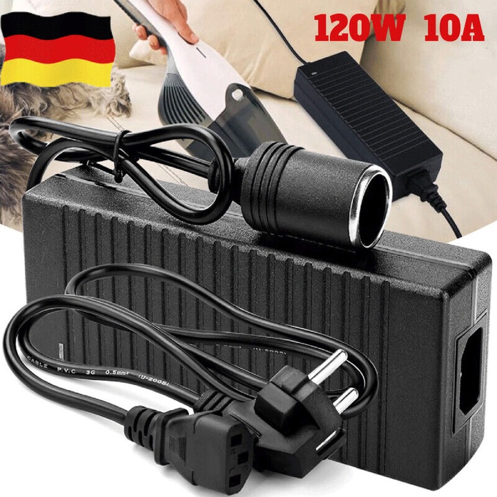 Автомобилен преобразувател на напрежение 12V 10A 120W пластмаса 16.5x6.5x3.8cm