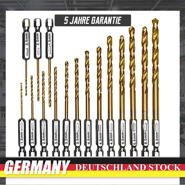 Set de 16 burghie cu acoperire din titan, otel de viteza, varf cu 135 grade, pentru aplicatii variate