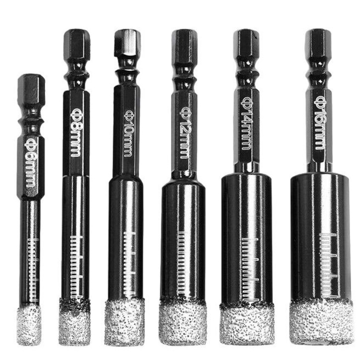 Set 6 Burghie cu diamant, AMRINUGL, 6-16 mm, Hexagonal, 3.15" (8 mm), Negru