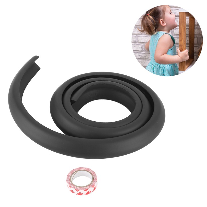 Gyermekbútor sarokvédő AMRINUGL, 200x3,5cm, habszivacs, fekete