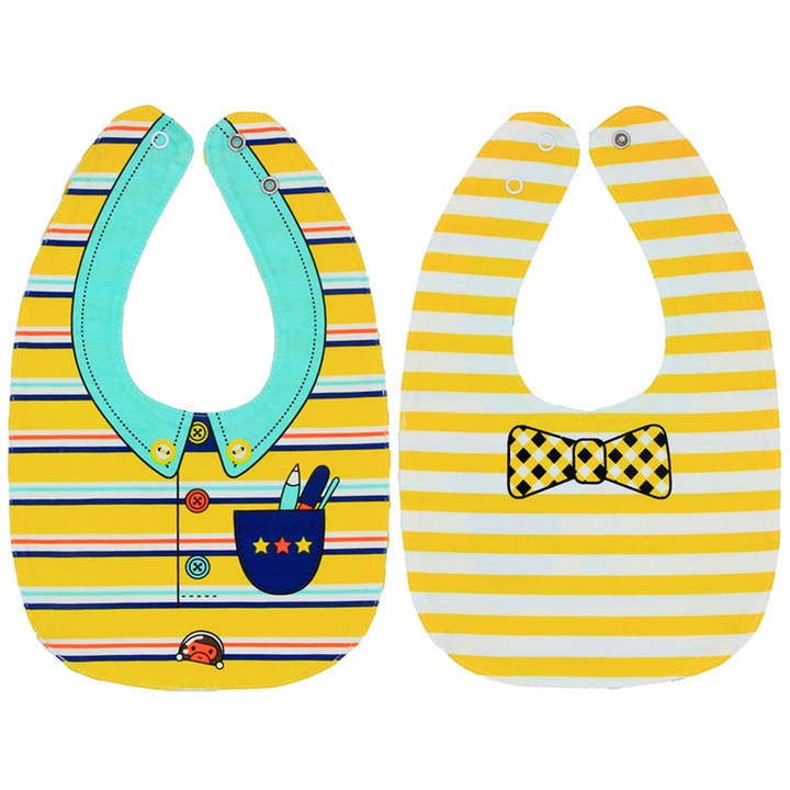 Set 2 bavete pentru bebelusi, AMRUGL, din bumbac, impermeabile, cu model amuzant