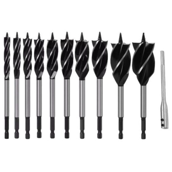 Set 11 burghie pentru lemn, AMRINUGL, aliaj, 10-35 mm, negru/argintiu