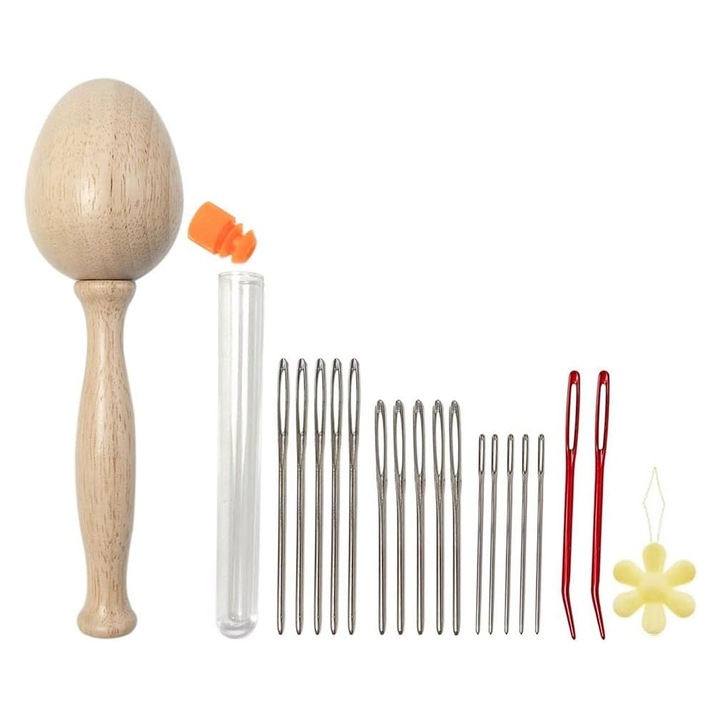 Set ciuperca pentru cusut, lemn si otel inoxidabil, 19.5x14.5x5.5cm