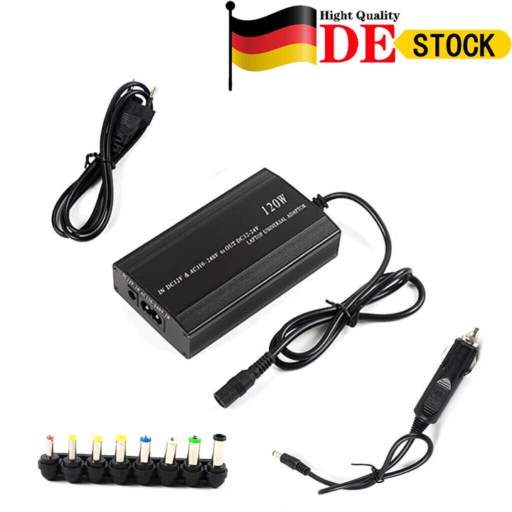 Univerzális laptop töltő 120W, 8 csatlakozó, USB, fekete