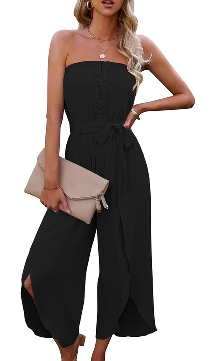 Vágott jumpsuit nőknek, AMRINUGL, poliészter, fekete, L INTL