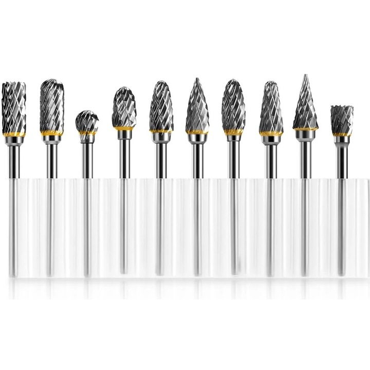 Set 10 freze rotative din otel tungsten, longziming, 1/8", argintiu