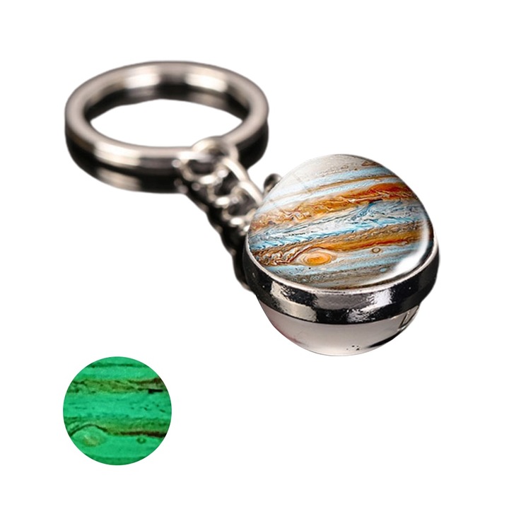 Breloc cu bile de sticla planetare, AMRINUGL, argintiu, 2.1cm diametru, set.