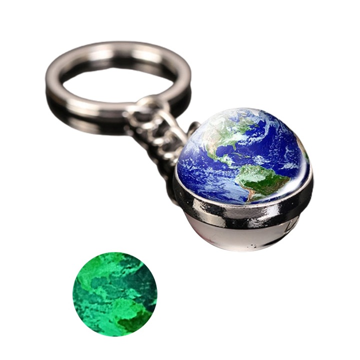 Breloc cu bile de sticla planetare, AMRINUGL, argintiu, 2.1cm, set