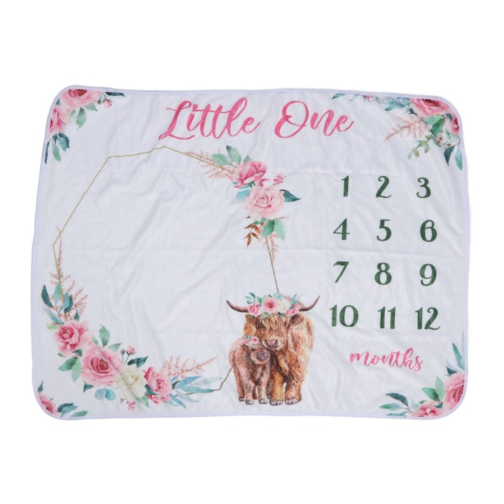 Бебешко одеяло, AMRINUGL, розов модел с животни, материал от полиестерни влакна, 75x100см