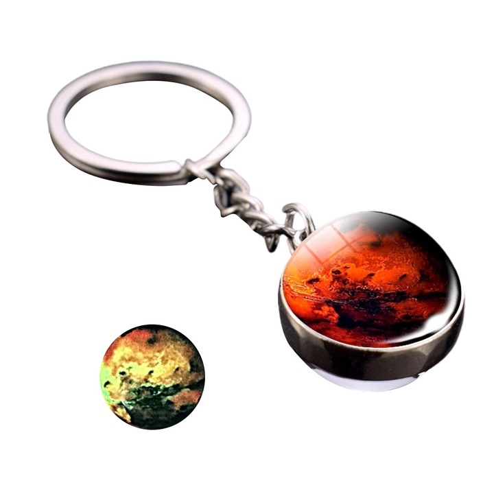 Breloc cu bile de sticla planetare, AMRINUGL, argintiu, 2.1cm, set de cadou pentru copii si prieteni