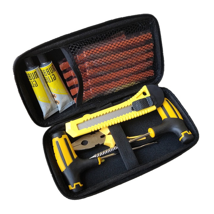 Kit de reparare anvelope AMRINUGL 29 piese, pentru anvelope fara camera, cutie de depozitare, portabil