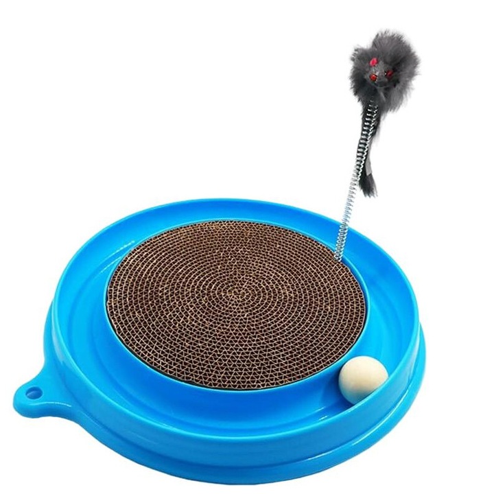 Jucarie pentru pisici, AMRINUGL, cauciuc, minge si soarece, 33x25cm, albastru/maro