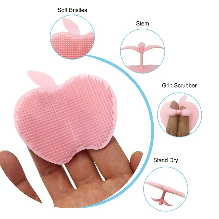 Perie de curatare faciala din silicon, AMRINUGL, set de 4, pentru piele sensibila, exfoliere si masaj