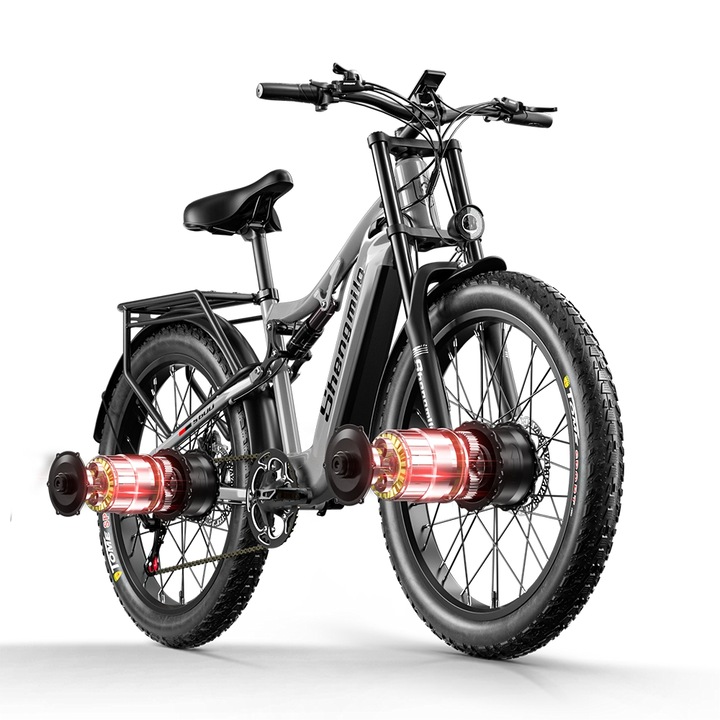 Shengmilo S600 felnőtt elektromos kerékpár, 2x1000 W-os kettős motor, 48 V 17, 5 Ah akkumulátor, 840 Wh, 26 hüvelykes kerék, zsíros gumik, férfiaknak