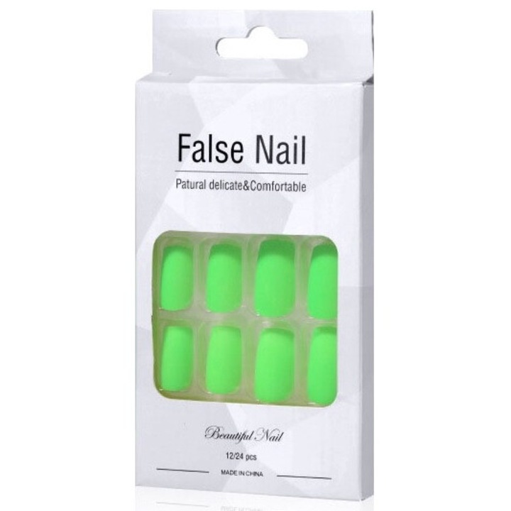 Set 24 unghii false luminoase, AMRINUGL, diverse dimensiuni, pentru petreceri