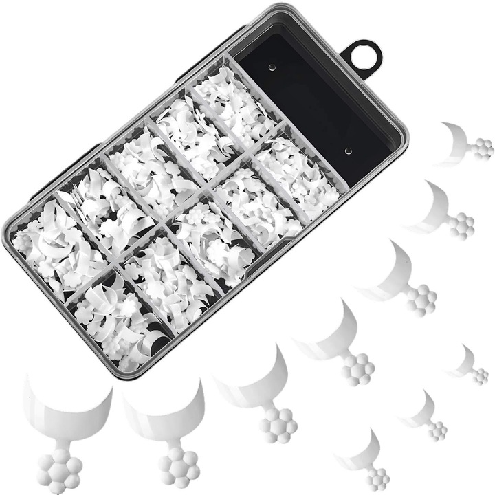 Set 100 unghii false scurte, AMRINUGL, 10 dimensiuni, forma semiluna, alb