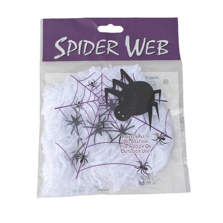 Halloween dekoratív készlet, 200g pókháló 40 pókkal, fekete/fehér