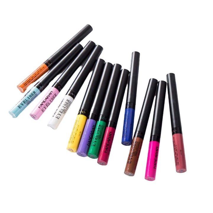 Creion si tus ochi, AMRINUGL, set 12 eyeliner lichid mat, waterproof, multicolor, 13.9x12.1x1.3cm
