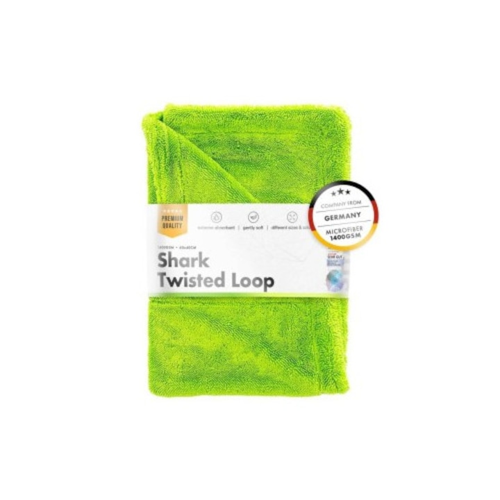 Ultra nedvszívó autótörlő, Chemicalworkz Shark Twisted Loop törlőkendő, 1400GSM, zöld, 60x40 cm