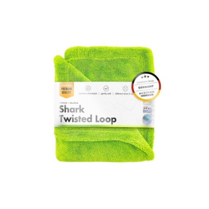 Ultra nedvszívó autótörlő, Chemicalworkz Shark Twisted Loop törlőkendő, 1400GSM, zöld, 80x50 cm