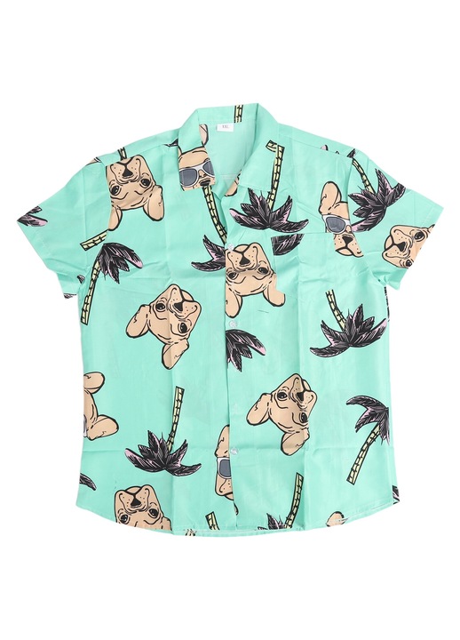 Camasa cu maneca scurta pentru barbati, AMRIUNGL, Bumbac, Verde, 2XL INTL