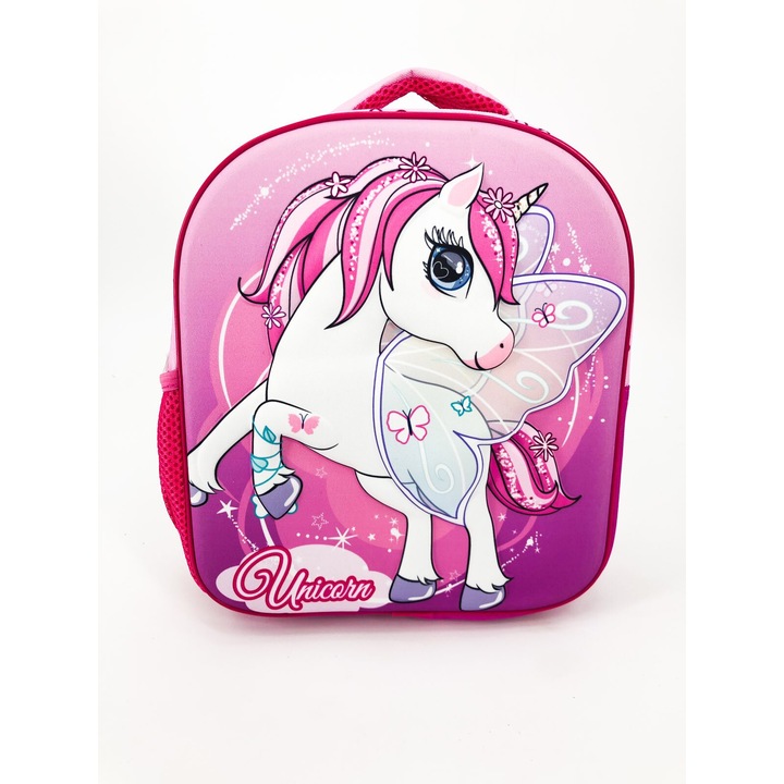 Unikornis, lány, gyerek, 3D-s, hátizsák, rózsaszín, 31x26x11cm