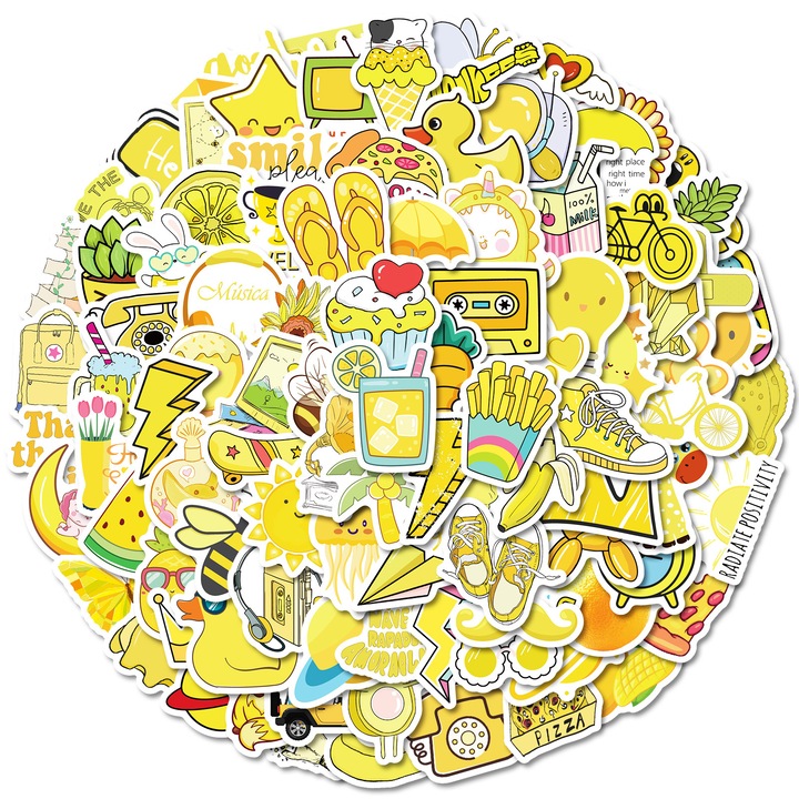 Set Stickere Decorative Feicaeesa, 100 Bucati, Galben Lamaie, Desene Animate