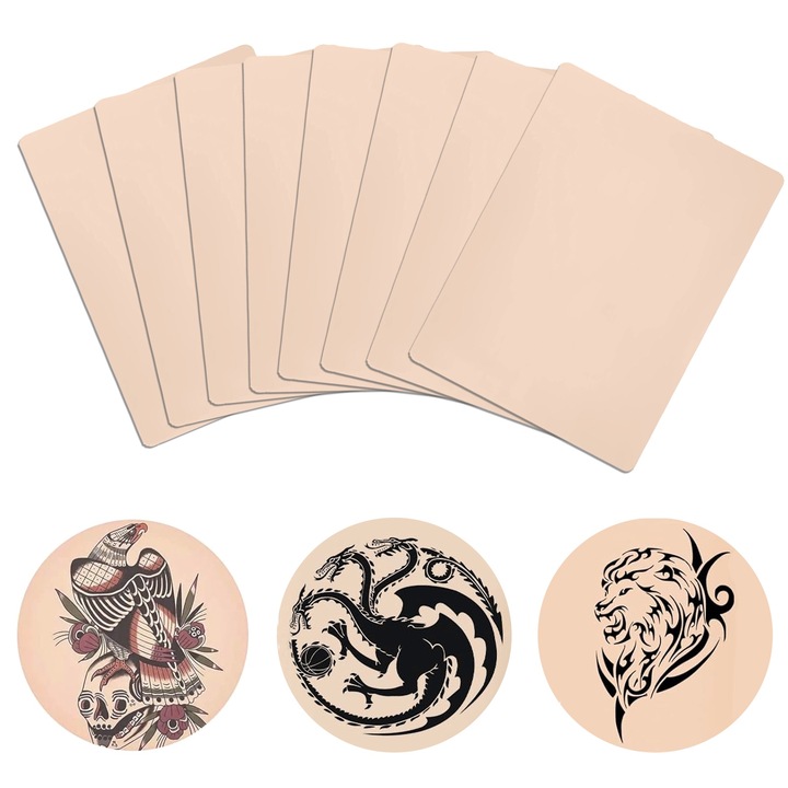 Set 8 bucati piele de practica pentru tatuaje, AMRINUGL, silicon, elastice, 19 x 14.5 cm, bej