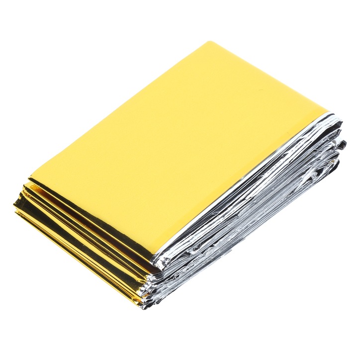 Patura de urgenta AMRINUGL, 160x210cm, material PET aluminizat, usoara, pentru camping si supravietuire