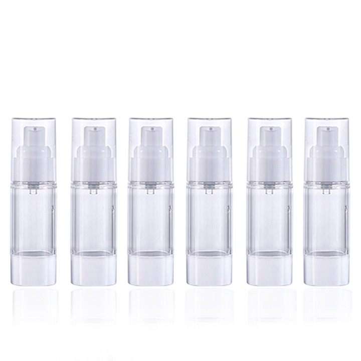 Set 6 sticle cosmetice QttvbTna, distribuitor lichide, transparente, design fara pai, rezistente la scurgeri, variate capacitati