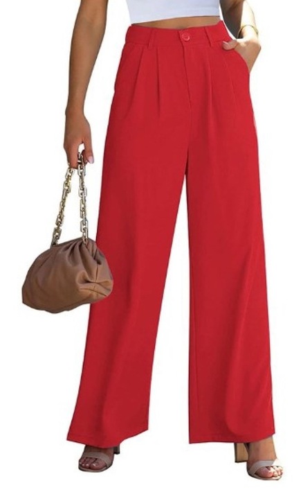 Széles női nadrág, AMRINUGL, poliészter, piros, L INTL