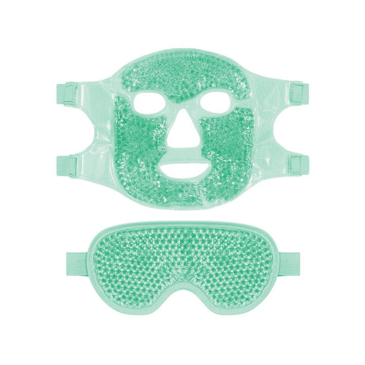 Set masca fata/ochi, terapie cu gel, reversibila, verde, elimina cearcanele/migrenele