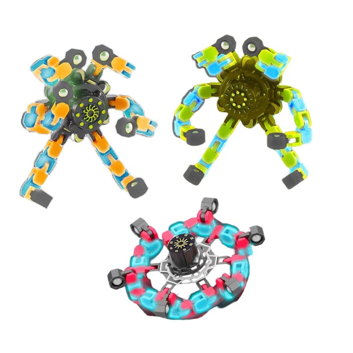 Jucarii-Copii Senzoriala-Antistres Fidget-Spinner Puzzle-Blocuri Constructie-Creativ Jocuri-Jucarie - 3 Set Luminoase Copii Jucarii Constructie Educativ si Creativ decompresie Pentru Craciun Ziua de nastere Vacanta, Transformabile, Multicolor