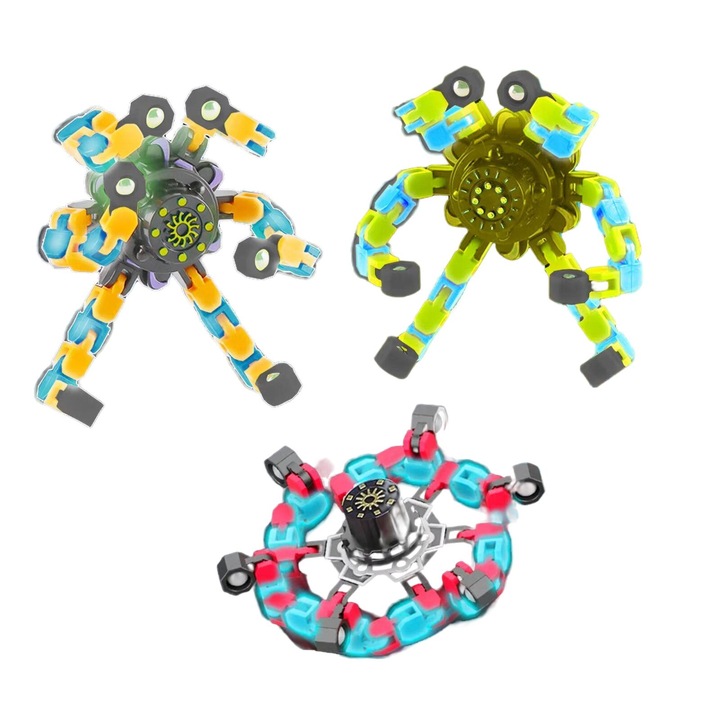 Set 3 Jucarii Fidget Spinner, 4F, Multicolor, 12.5x12.5x2cm, Antistres, pentru Fete