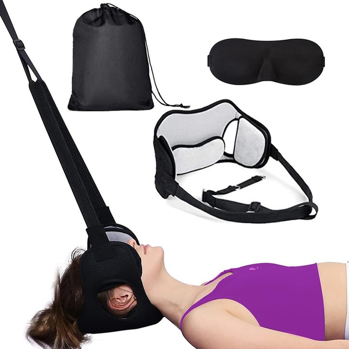 Guler cervical WALALLA, ajustabil, Oxford si catifea, negru cu alb