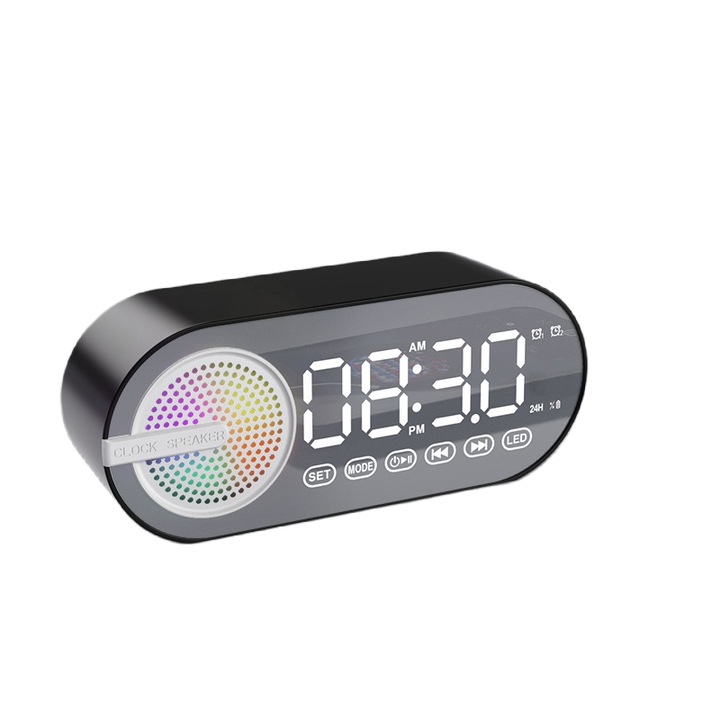 Ébresztőóra Bluetooth és FM rádióval, LED kijelzővel, 11,6x5,1x3,3 cm, hordozható