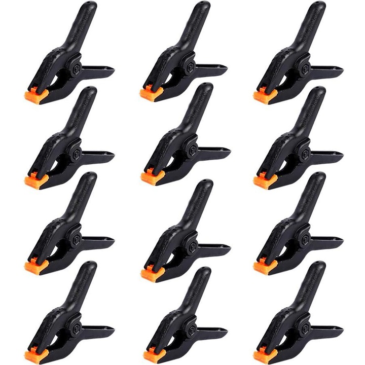 Set 12 Cleme Fixare, Hggzeg, Maner de inginerie umana, Anti-alunecare, Arc armat, Reglabil, Pentru prelucrarea lemnului, proiecte de bricolaj, fotografie, Nylon, 11x8cm, Negru