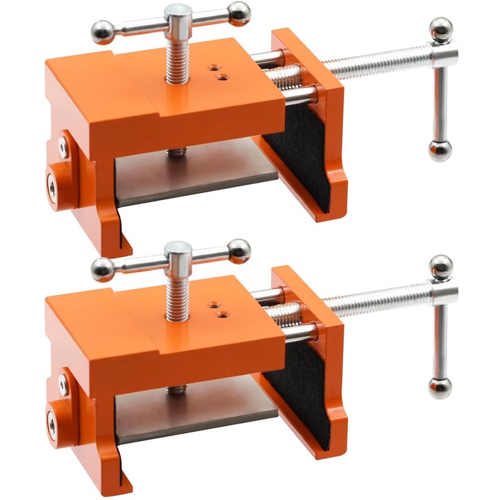 Set 2 Clema De Tamplarie, Hggzeg, Cu tampoane de protectie, Reglabil, Usor de instalat, Rezistent la coroziune, Design ergonomic, Pentru dulap, masa, Metal, Portocaliu