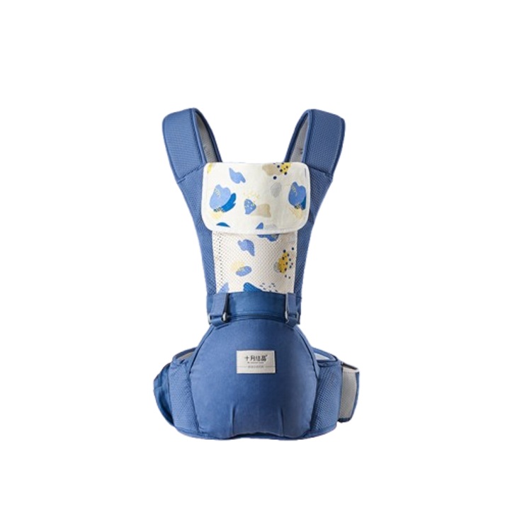 Marsupiu bebelusi cu suport, Bumbac/Poliester, 3.5-20Kg, Albastru