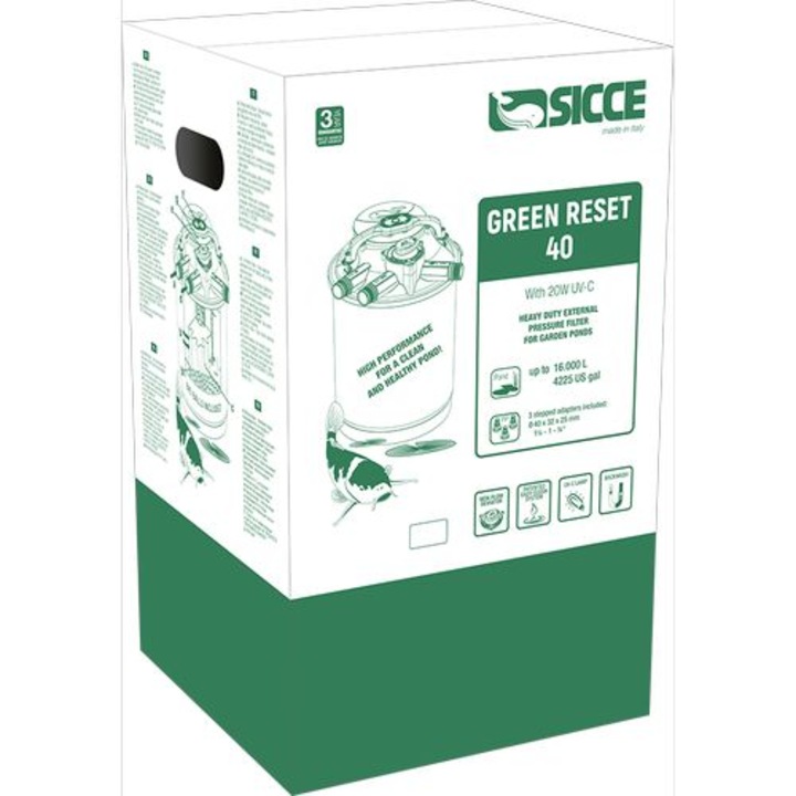 Sicce Green Reset 40L 1x20W UV-C 5m kerti tavi nyomásszűrő Uv lámpával