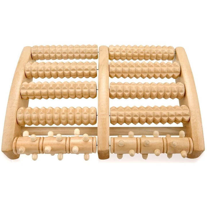 Aparat de masaj pentru picioare, masaj cu role din lemn, usor de transportat, pentru relaxare si ameliorarea durerilor, dimensiuni universale