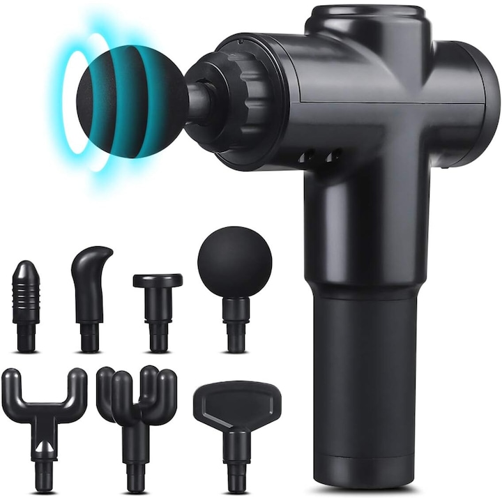 Pistol de masaj profesional, Cozevdnt, 7 capete de masaj, 6 viteze, negru, portabil