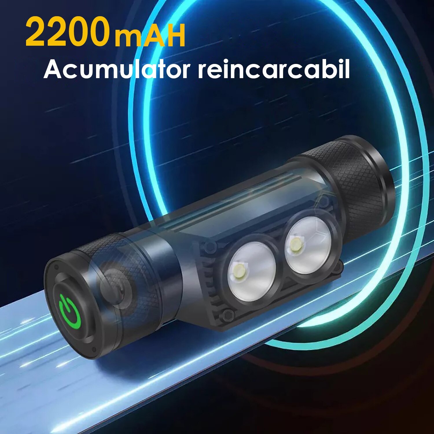 Lanterna Frontala, BYONDSELF®, Amovibil, 2000lm, 2200mah, 5 Moduri de ...
