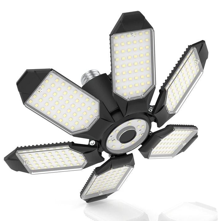 Lumina de garaj LED, AMRINUGL, 260W, 26000LM, 6500K, 8+1 panouri ajustabile, pentru soclu E26/E27