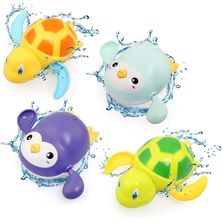 Jucarie de baie HERUSI set broasca testoasa si pinguin colorat 10x8cm