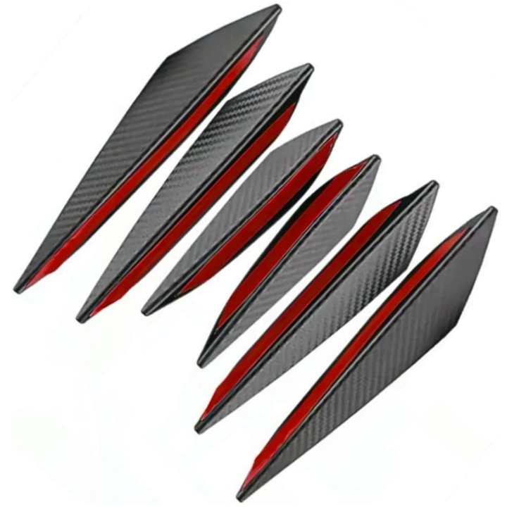 Комплект от сплитери за предна броня, enkourakoko, 6 броя, Универсални, черни въглеродни влакна