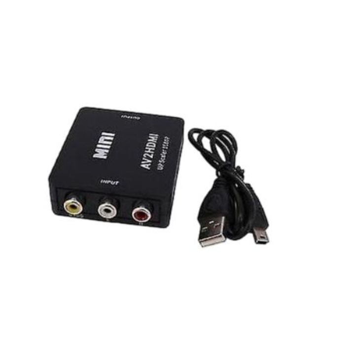 Adaptor RCA la HDMI 1080P, AMRINUGL, compact, portabil, negru