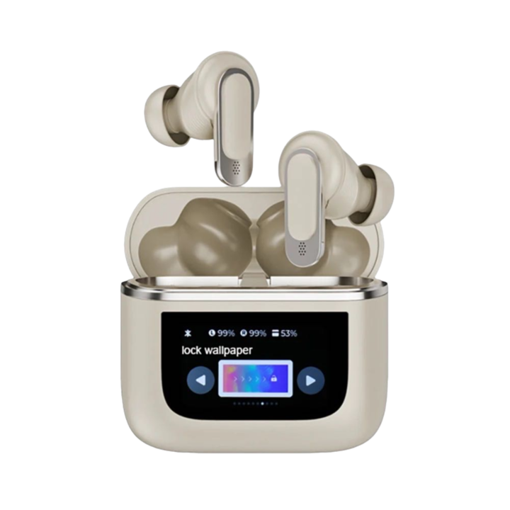 Vezeték nélküli fülhallgató, LCD érintőképernyővel, ANC+ENC technológia, mély zajcsökkentés, HIFI minőség, HD mikrofon, érintésvezérlés, Bluetooth 5.3, IPX5 vízálló, 32 órás akkumulátor-élettartam, univerzális kompatibilitás, arany