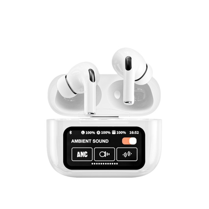 Vezeték nélküli fülhallgató, LED érintőképernyővel, ANC+ENC technológia, mély zajcsökkentés, HIFI minőség, HD mikrofon, érintésvezérlés, Bluetooth 5.3, alacsony késleltetés, 36 órás akkumulátor-élettartam, univerzális kompatibilitás, fehér